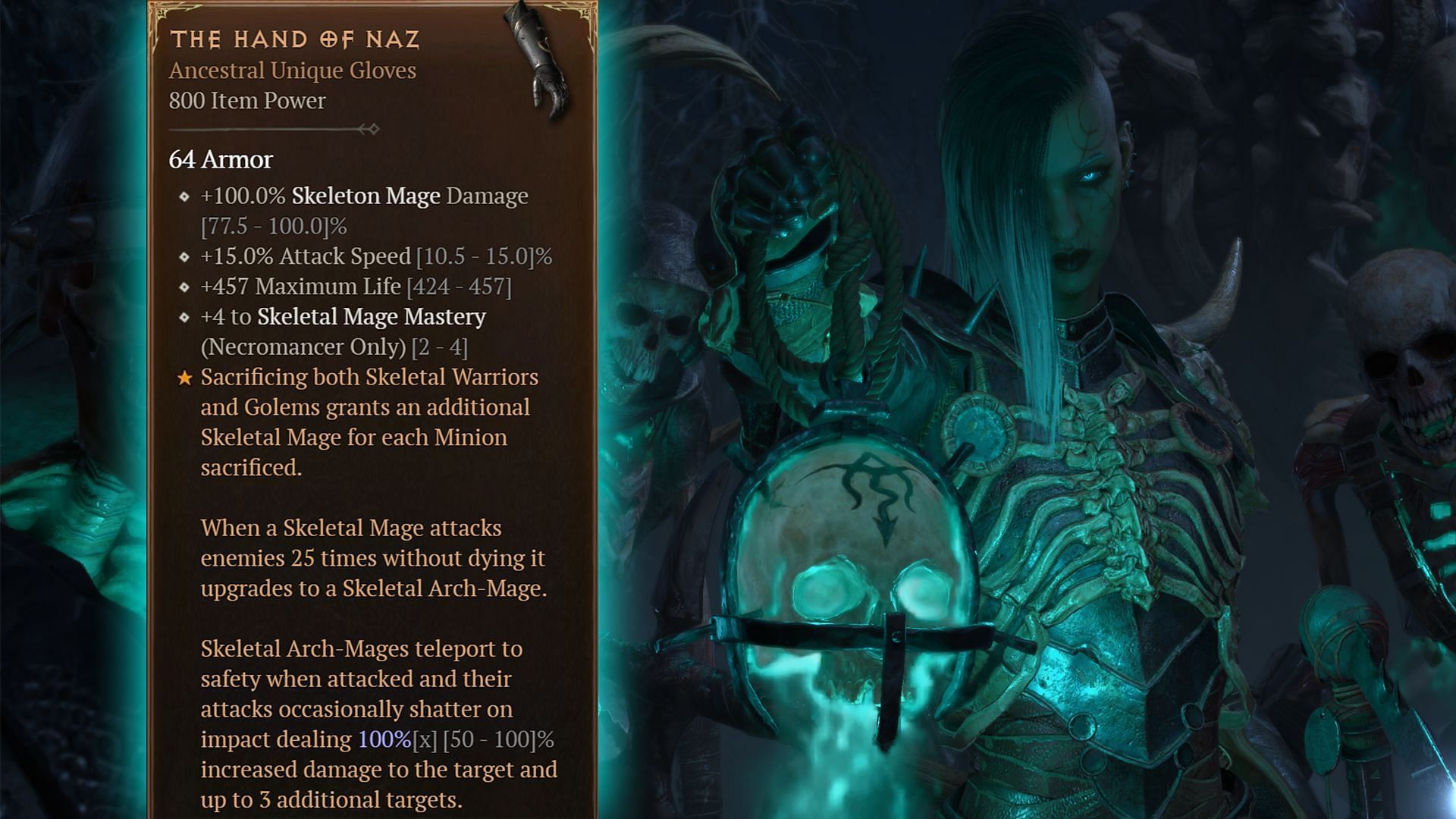 The stats on The Hand of Naz are completely designed to empower your Skeletal Mages (Image via Blizzard Entertainment)